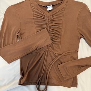 NWOT Ruched Brown Long Sleeve Top